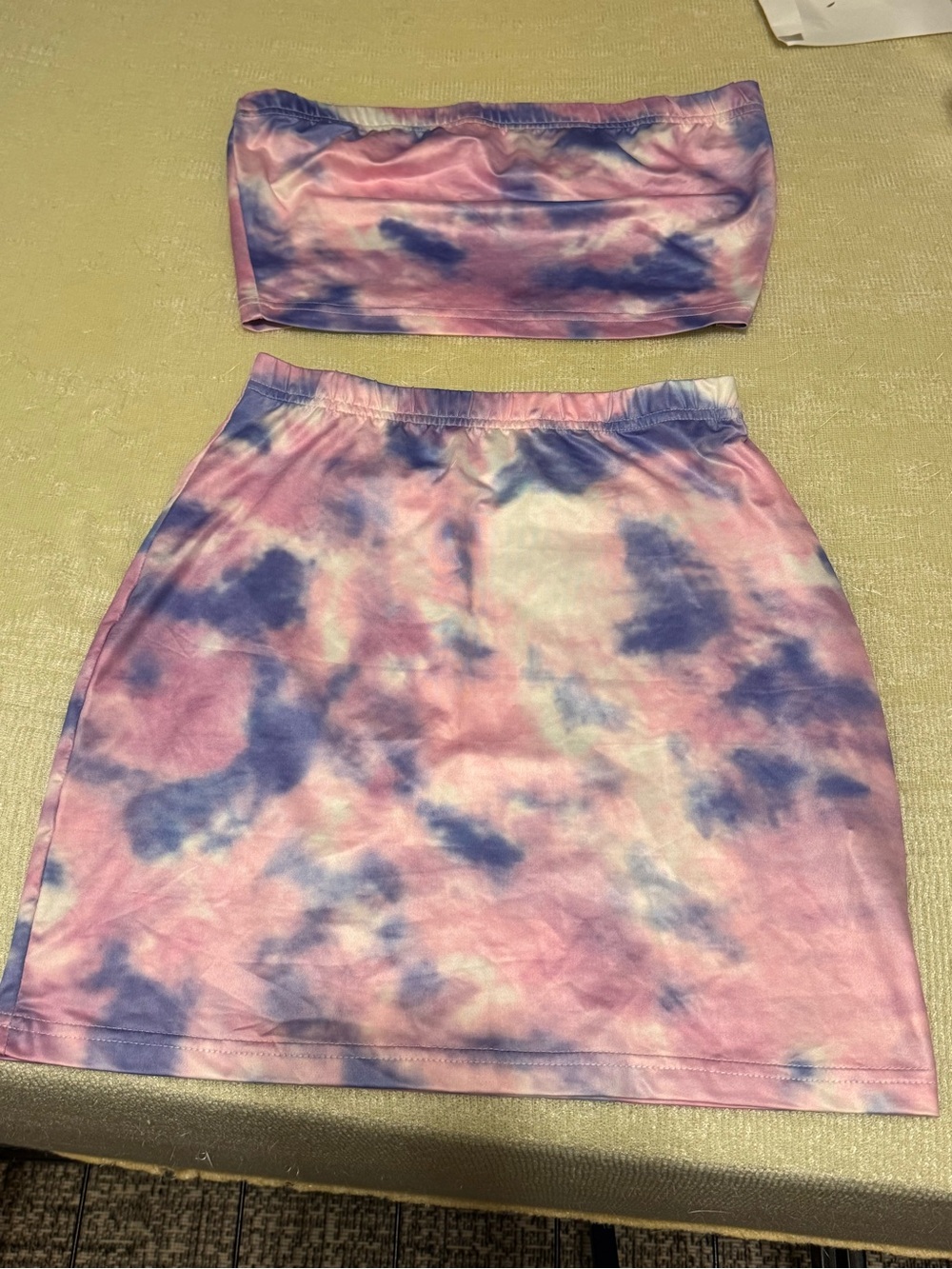 Blush Tie-Dye Mini Skirt Set in Pink and Blue